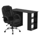 Artiss Computer Desk 120cm with Executive Office Chair Set, PU Leather High Back, Drawers & Shelves, Black