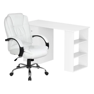 Artiss 120cm Computer Desk and Executive Office Chair Set, White, PU Leather, High Back, Storage Drawers, Shelves