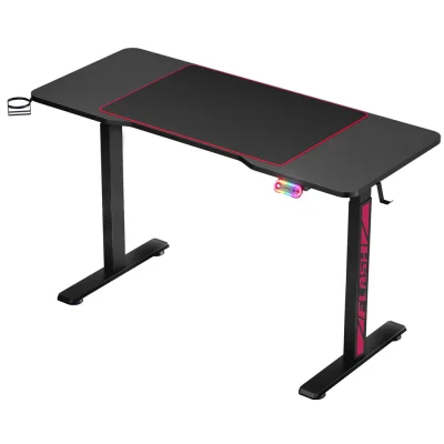 Artiss 140cm Motorised Standing Gaming Desk Black, Steel Frame, RGB LED, USB Charging, Adjustable Height, Mouse Pad