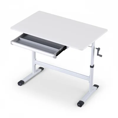 Artiss Manual Standing Desk 100CM White - Height Adjustable Workstation with Hand Crank, Drawer, MDF Board, 61-81.5cm