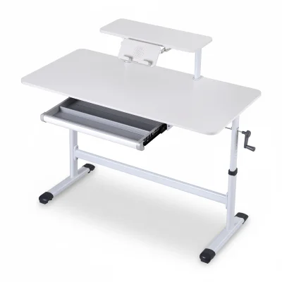 Artiss Manual Height Adjustable Standing Desk, 120CM White, MDF Board, Built-in Drawer, Hand Crank, Home Office Use