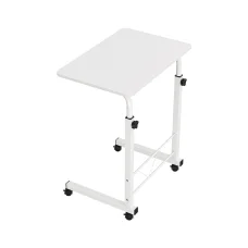 Artiss White Adjustable Laptop Desk Table - 60CM, Portable, U-Shape, 360° Rotating, MDF Top, Lockable Wheels