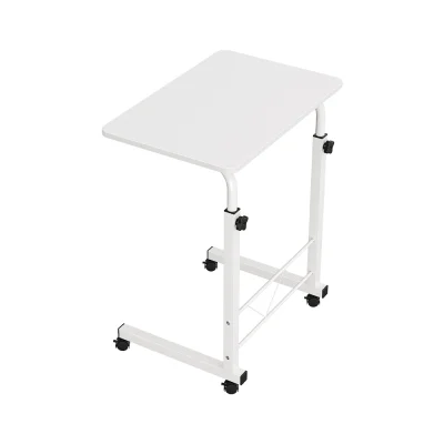 Artiss White Adjustable Laptop Desk Table - 60CM, Portable, U-Shape, 360° Rotating, MDF Top, Lockable Wheels