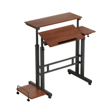 Artiss Adjustable Mobile Twin Laptop Desk Table 80cm Dark Wood, Height Adjustable, MDF, Tilting Top, Lockable Wheels