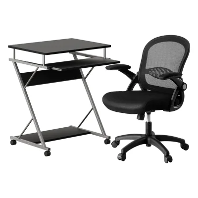 Artiss Computer Desk and Mesh Office Chair Set, Black, 15mm Thick Board, 360° Wheels, Adjustable Ergonomic Chair