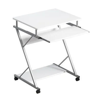 Artiss 60CM White Computer Desk with Sliding Keyboard Tray, Z-Shape Steel Frame, and 360° Castor Wheels