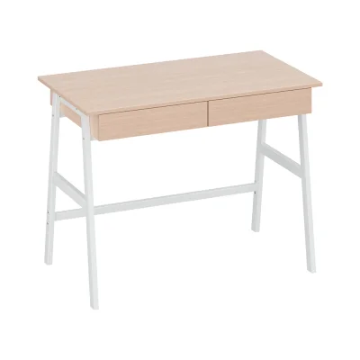 Artiss Borg Computer Desk 100CM Oak - Scandinavian Design, 2 Drawers, Metal Frame, Easy Assembly for Home/Office