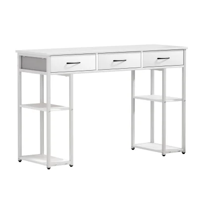 Artiss 120CM White Computer Desk with Shelves & Drawers - Sturdy Iron Frame, Oak Finish, Easy Assembly, 1-Year Warranty
