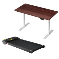 Artiss 400mm Electric Walking Pad Treadmill with 120cm Walnut Standing Desk, Height Adjustable, Dual Motor