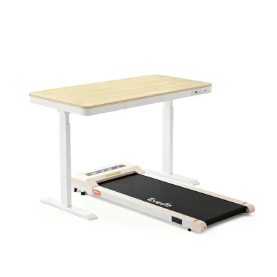 Artiss 2-in-1 Standing Desk & Treadmill Combo: Adjustable Oak Desk, 1-10km/h Walking Pad, Bluetooth, USB, Max Load 60kg