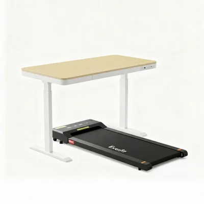 Artiss 2-in-1 Electric Treadmill & Height-Adjustable Desk, 120cm Oak, Bluetooth, 1-10km/h Speed, Compact Design