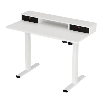 Artiss 120cm Electric Standing Desk with Motorised Height Adjustment, Storage Shelf Drawer, White, Particle Board