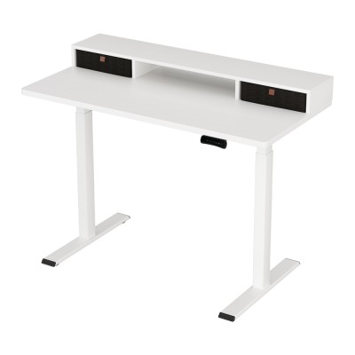 Artiss Electric Standing Desk 120cm Dual Motor Office Table with Shelf, Drawer, Digital Panel, White, Adjustable Height