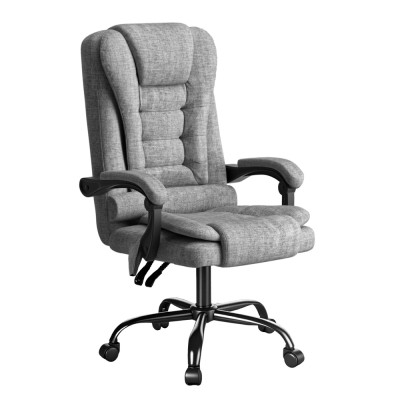 Artiss Executive Office Chair 4-Point Massage Recliner, Ergonomic Adjustable Linen Seat, 135° Recline, Grey, 150kg