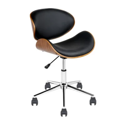 Artiss Wooden Office Chair Black PU Leather Seat, Retro Winged Back, 5 Castor Wheels, Swivel, Adjustable Height 77–86cm