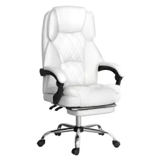 Artiss Executive Office Chair, Premium PU Leather, High-Back, White, 67x67x126cm, Recline & Footrest, Ergonomic Comfort