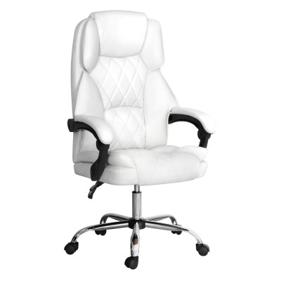 Artiss Executive Office Chair, PU Leather Recliner, High-Back, White, 67x67x126cm, Adjustable Comfort, Chrome Base