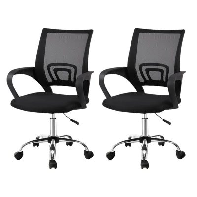 Artiss 2x Mid-Back Mesh Office Chair, Black - Breathable, Lumbar Support, 360° Swivel, Adjustable Height, Chrome Base