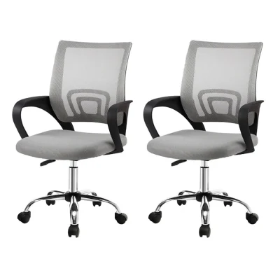 Artiss 2x Cody Grey Mesh Office Chair - Mid Back, Lumbar Support, 360° Swivel, Chrome Base, Height Adjustable