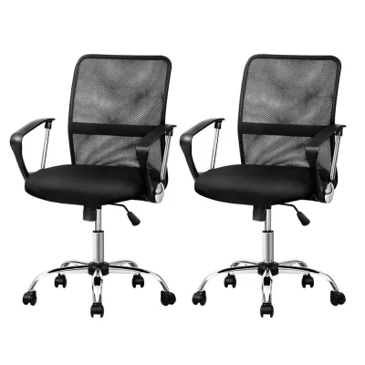 Artiss Mesh Office Chair Set of 2 - Mid Back, Black, Breathable Mesh, Adjustable Height, Chrome Base, 120kg Capacity