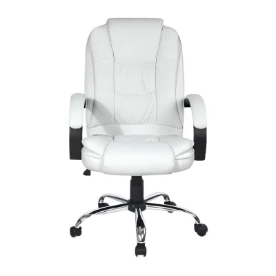 Artiss Executive Office Chair White PU Leather High Back Ergonomic Tilt Adjustable Swivel Chrome Base 120kg