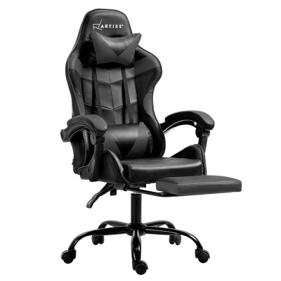 Artiss Comfy Gaming Office Chair - Grey PVC Leather, High-Back, Adjustable Height, Recliner with Footrest, 360° Swivel Artiss Comfy Gaming Office Chair - Grey PVC Leather, High-Back, Adjustable Height, Recliner with Footrest, 360° Swivel