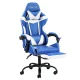 Artiss Blue & White Executive Gaming Chair – High-Back, PVC Leather, Adjustable Footrest, 360° Swivel, 120kg Capacity