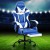 Artiss Blue & White Executive Gaming Chair – High-Back, PVC Leather, Adjustable Footrest, 360° Swivel, 120kg Capacity