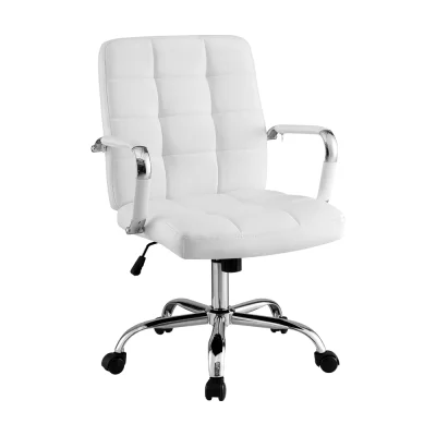 Artiss White PU Leather Office Chair with Mid-Back, Adjustable Height, Chrome Base, and Padded Armrests Artiss White PU Leather Office Chair with Mid-Back, Adjustable Height, Chrome Base, and Padded Armrests