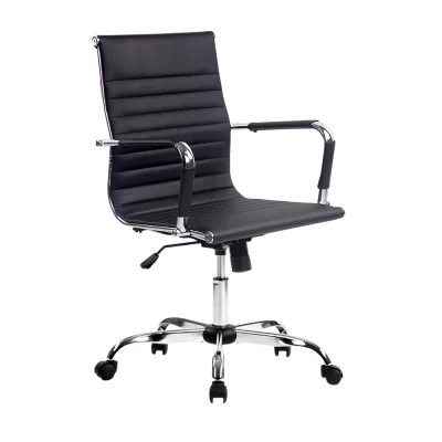 Artiss Office Chair - Mid Back PU Leather, 360° Swivel, Height & Tilt Adjustable, Chrome Base, Black Conference Seating