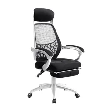 Artiss Mesh Office Chair Recliner, Black & White, Ergonomic Design with Built-in Storage, 150° Recline & Footrest