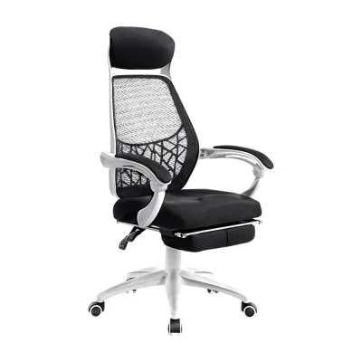 Artiss Mesh Office Chair Recliner, Black & White, Ergonomic Design with Built-in Storage, 150° Recline & Footrest