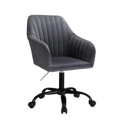 Artiss Office Chair Velvet Seat Dark Grey, Mid Back Ergonomic Design, Adjustable Height, 63x63x84-96cm, 150kg Capacity