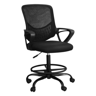 Artiss Black Mesh Drafting Stool Office Chair with Adjustable Height, 360° Swivel, Footrest & Contoured Backrest Artiss Black Mesh Drafting Stool Office Chair with Adjustable Height, 360° Swivel, Footrest & Contoured Backrest