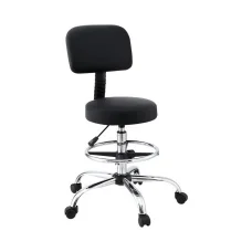 Artiss Ergonomic Black Drafting Chair - PU Leather, 10cm Height Adjust, 360° Swivel, Chrome Base, for Home & Office