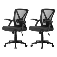 Artiss 2x Mesh Office Chair Black Mid Back Ergonomic Adjustable Lumbar Support Flip-Up Arms 120kg Capacity