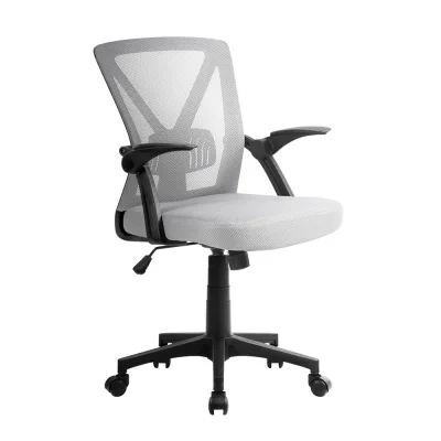 Artiss Mesh Office Chair, Mid Back, Grey, 66x66x86-96cm, Ergonomic, Adjustable Lumbar Support, Flip-Up Armrests