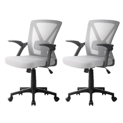 Artiss 2x Mesh Office Chair Mid Back Grey, Ergonomic Adjustable Lumbar, Flip-Up Arms, Breathable, 120kg Capacity Artiss 2x Mesh Office Chair Mid Back Grey, Ergonomic Adjustable Lumbar, Flip-Up Arms, Breathable, 120kg Capacity