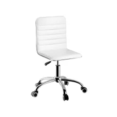 Artiss White PU Leather Office Chair, Low Back Design with 360° Rotation, Height Adjustable, 5-Wheel Metal Base