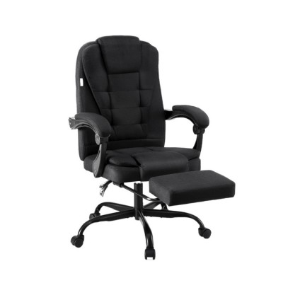 Artiss Executive Office Chair with Fabric Seat, Footrest, 135° Recline, 360° Swivel, Adjustable Height, Black