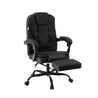 Artiss Executive Office Chair with Fabric Seat, Footrest, 135° Recline, 360° Swivel, Adjustable Height, Black