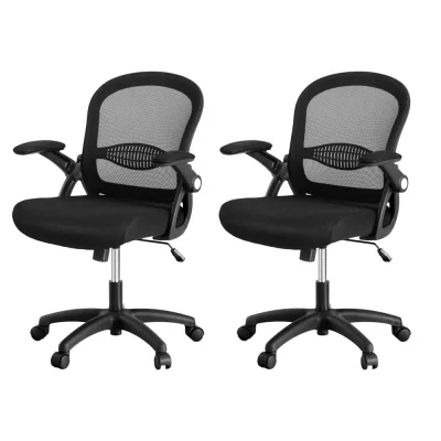 Artiss 2x Mesh Office Chair Set, Mid Back, Flip-Up Armrests, Adjustable Height, Lumbar Support, Black, 120kg Artiss 2x Mesh Office Chair Set, Mid Back, Flip-Up Armrests, Adjustable Height, Lumbar Support, Black, 120kg