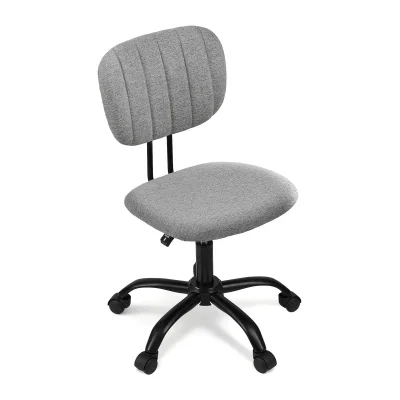 Artiss Ergonomic Armless Office Chair Grey - 360° Swivel, Height Adjustable, Fabric Seat, Compact Design, Easy Assembly