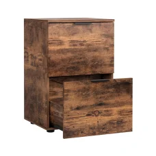 Artiss Rustic Brown 2-Drawer Filing Cabinet, 47x41x72cm, Oak Finish, Smooth Glide, Anti-Rust, E1 Particle Board