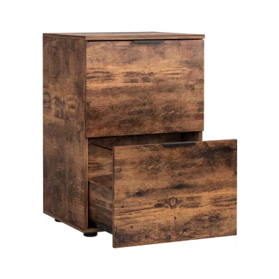 Artiss Rustic Brown 2-Drawer Filing Cabinet, 47x41x72cm, Oak Finish, Smooth Glide, Anti-Rust, E1 Particle Board