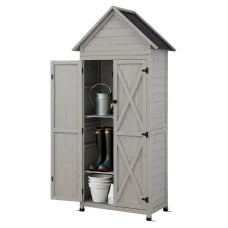 Gardeon Grey Outdoor Storage Cabinet - Weatherproof Fir Wood & PVC Roof, 69x39x182cm, Lockable, 3 Shelves, Easy Assembly