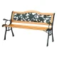 Gardeon 126cm Wooden Cast Iron 3-Seater Garden Bench with Rose Pattern Backrest - Weather-Resistant Patio Furniture