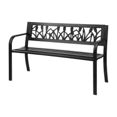 Gardeon Outdoor Garden Bench - Steel 2 Seater, Black, Rust-Resistant, 118.5cm, Indoor/Outdoor, Easy Assembly