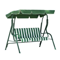 Gardeon 3-Seater Outdoor Swing Chair with Adjustable Canopy, Steel Frame, Cushions, 200kg Capacity - White/Green