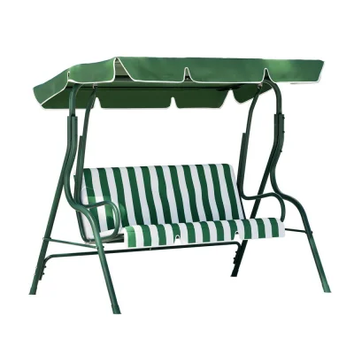 Gardeon 3-Seater Outdoor Swing Chair with Adjustable Canopy, Steel Frame, Cushions, 200kg Capacity - White/Green